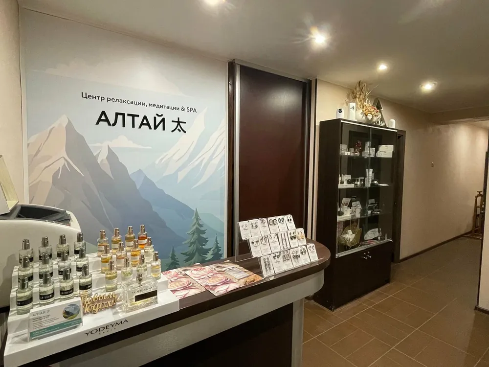Пространство салона с горами Алтая